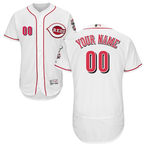 Men Cincinnati Reds Majestic Home White Flex Base Authentic Collection Custom MLB Jersey->customized mlb jersey->Custom Jersey